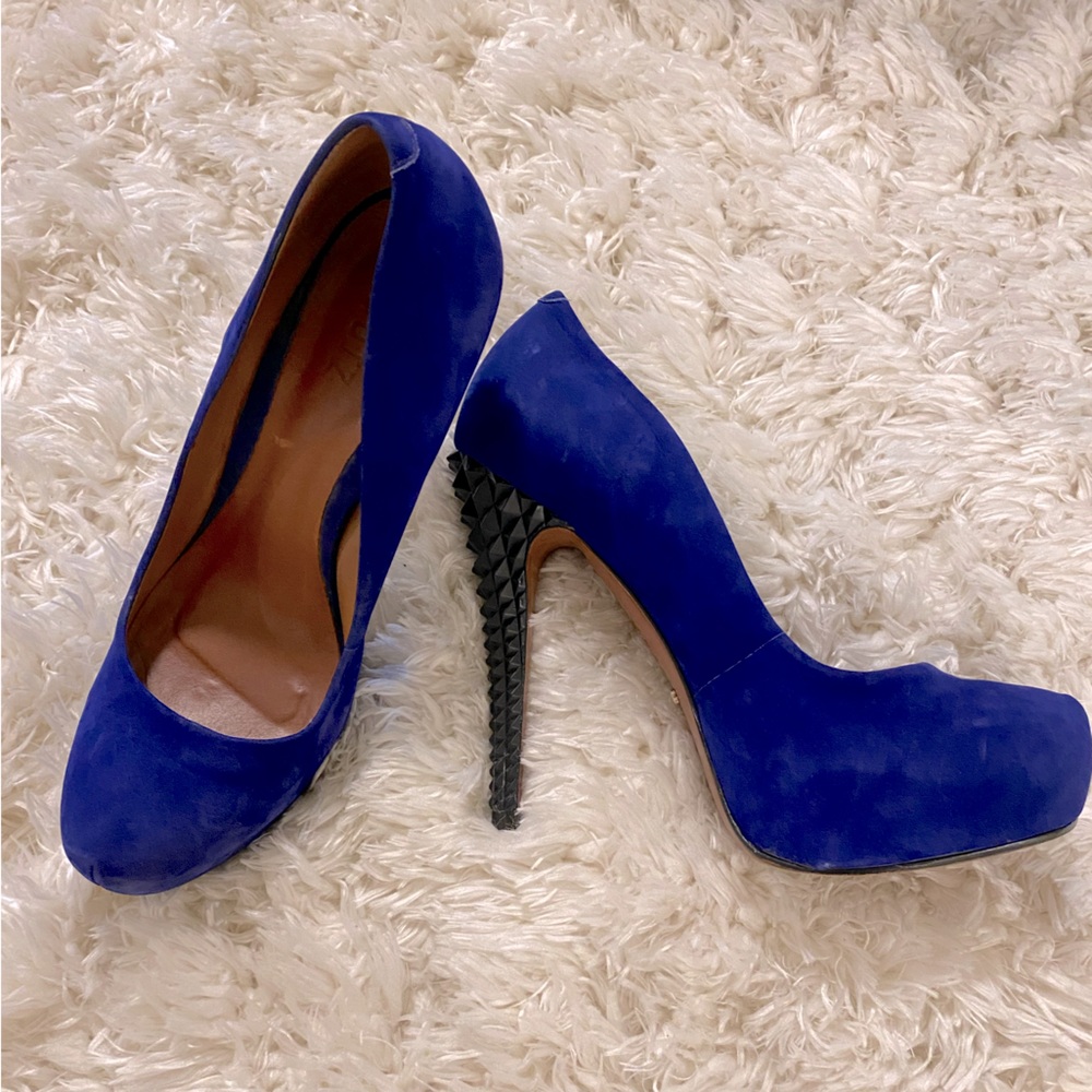 Blue and black heels